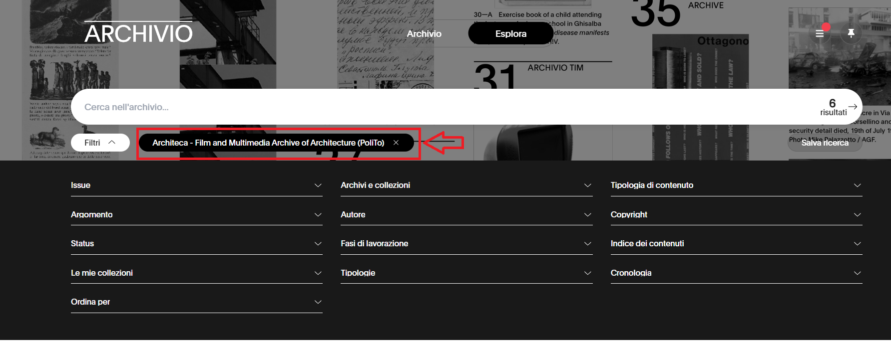 immagine esplora con filtro